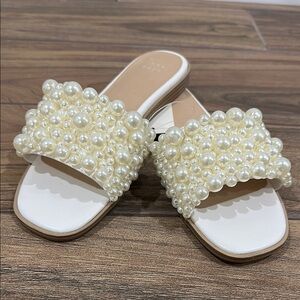 A New Day Pearl-Embellished White Slide Sandals - Women